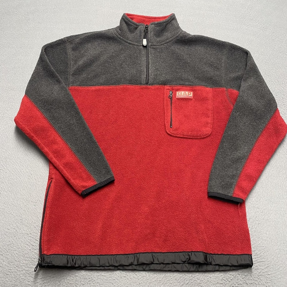 Vintage‎ Gap Fleece Pullover Mens Medium Red Gray Quarter Zip Performance 2000s